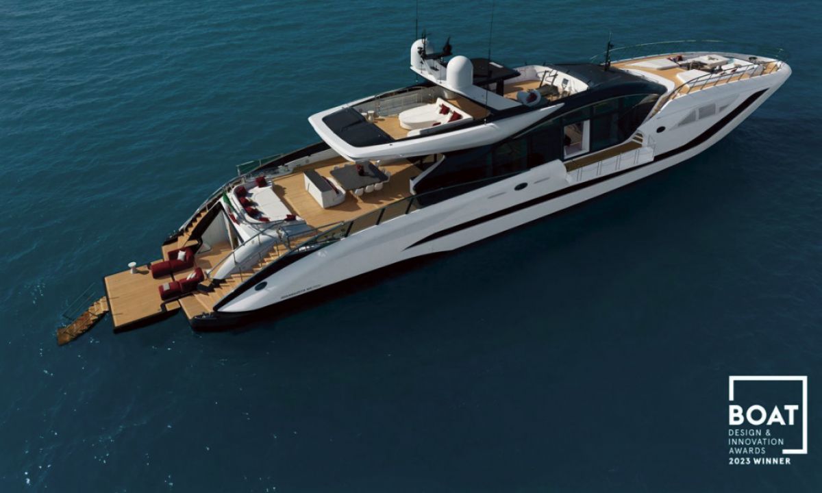 Boat international design & innovation awards 2023 the mangusta 165rev wins in the “outstanding exterior design, motor yachts 40m to 59.9m” category